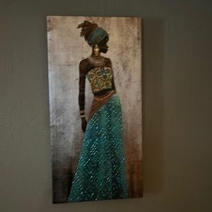 2 each African pictures with turquoise black and gold colors